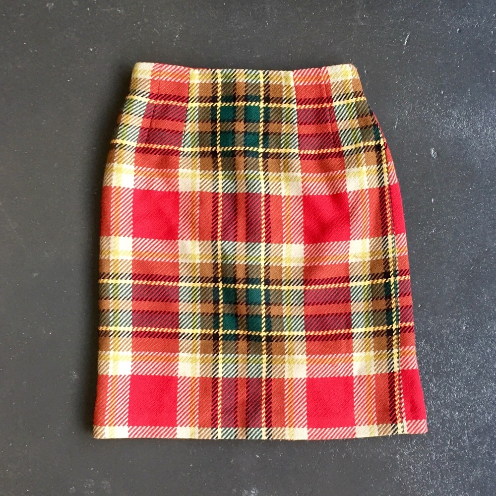 Chadwicks | 2P | Red Plaid Wool Pencil Skirt Festive Holiday Tartan